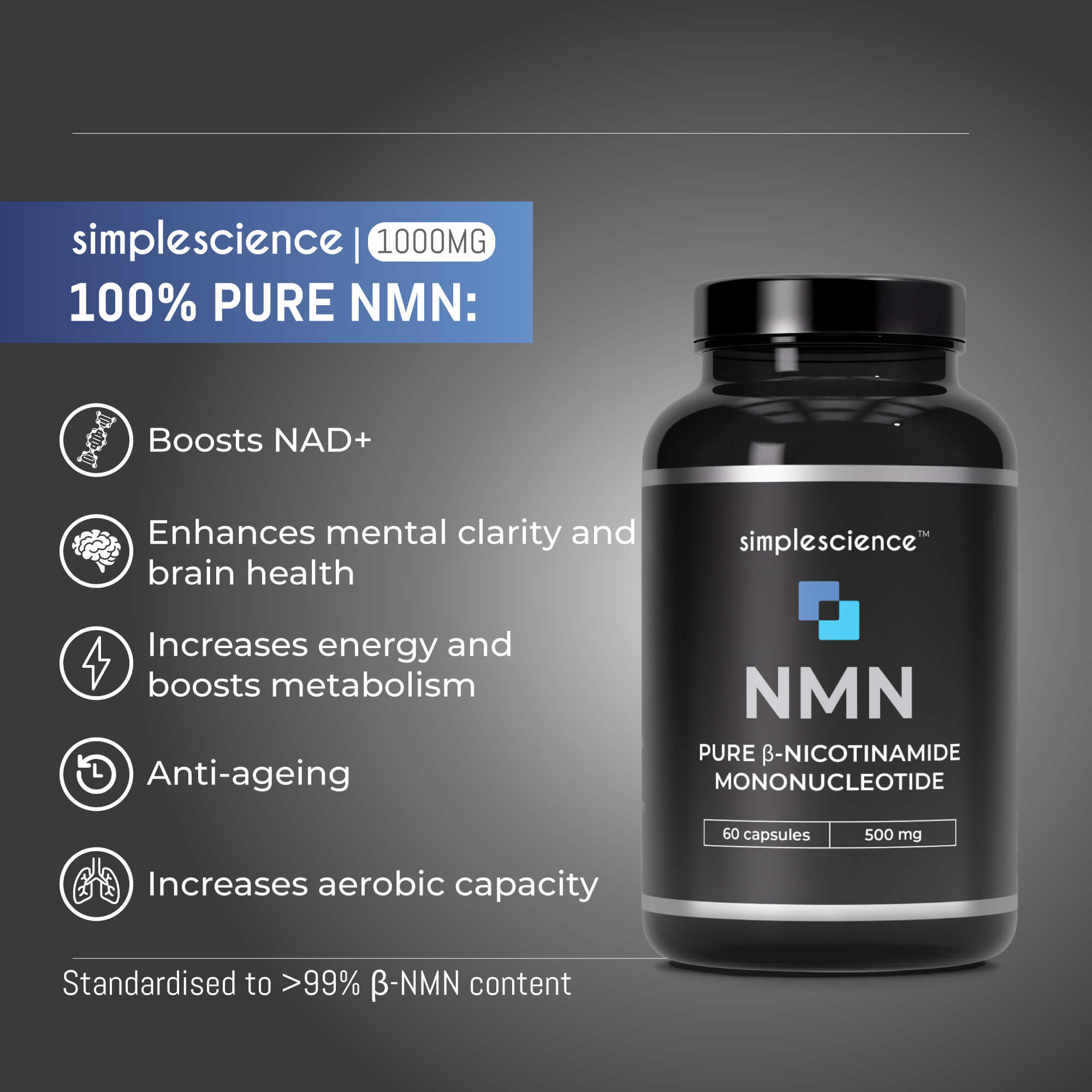 NMN 1000MG | 100% Pure Nicotinamide Mononucleotide | Anti-ageing ...